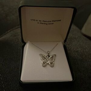 1/10 ct tw. Genuine Diamond in Stirling Silver butterfly necklace